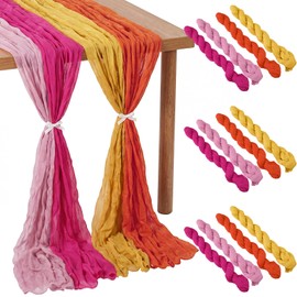 12 Pcs Pink and Orange Cheesecloth Gauze Table Runners