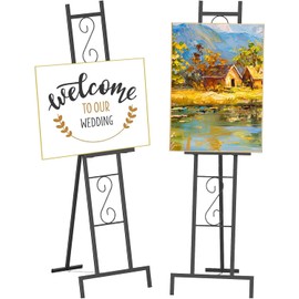 2 Pack Easel Stand for Sign, Metal Easels with Chain Support, Adjustable Free Standing Painting Rack for Display, Poster Picture, Wedding Sign,17" x 17" x 58", Black