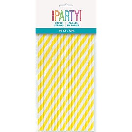 Neon Yellow Striped Paper Straws - 40 Count - Unique Style & Fun Drinking Experience, Perfect for Parties, Celebrations, and Everyday Use