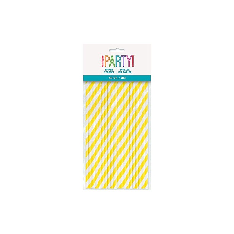 Neon Yellow Striped Paper Straws - 40 Count - Unique