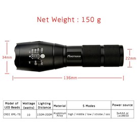 2-Pack Super Bright 5 Mode 3000 Lumens XML T6 Zoomable LED Tactical Flashlight Torch
