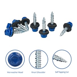 Metal Roofing Screws 10 x 1 Galvanized Hex Head Sheet Metal Screws, Metal to Wood Siding Screws, Self Tapping Screw with EPDM Washer for Corrugated Roofing (Blue-300Pcs)
