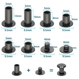 GOIYZTTR Set of 110 Chicago Screws M5 x 4/5/6/8/10/12 mm Screw Rivets Gun Grey Book Screws with Installation Tools Assortment Kit for DIY Leather Decoration