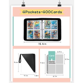 Card Binder with 4 Pockets - Holds Up to 400 Cards, Trading Card Collection Case Book (Black, 4 Pockets/400 Cards)