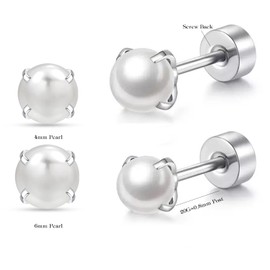 2pairs Titanium Flat Back Earrings,Silver Pearl Stud Earrings for Women Screw Back Studs for Girls Hypoallergenic Cartilage Nap Sleep Earrings Helix Jewelry(Flat Back Stud)