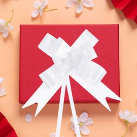 M METERXITY 100 Pack Gift Pull Bows - Basket Gift Wrap Bow Rose Pattern Christmas Bows Gifts Bow Bulk Apply to Birthday Party (White)