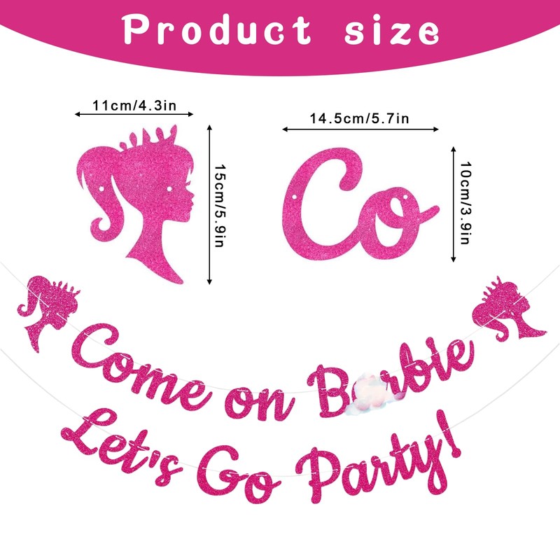 Pink Glitter Girl's Party Banner, Come on Ba*bie, Let's Go