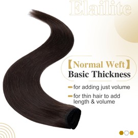 Elailite Clip-In Real Hair Extensions, 8 Wefts, Straight, #2 Dark Brown, Real Human Hair, 45 cm - 70 g