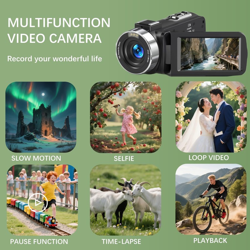 Video Camera 4K Camcorder 75MP YouTube Vlogging Camera 64G SD