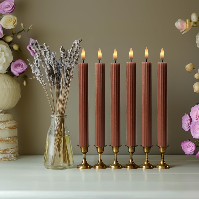 West Ivory 6 Pack, 10" LED Flameless Brown Tan Fluted