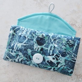 Travel Jewelry Organizer Wallet - Blue Batik Fabric Carry On Jewelry Storage Tote