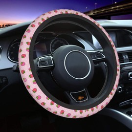 Delerain Strawberry Steering Wheel Covers, Anti Slip Elasticity Car Accessories Steering Wheel Protector Universal 15 Inch for Women Man
