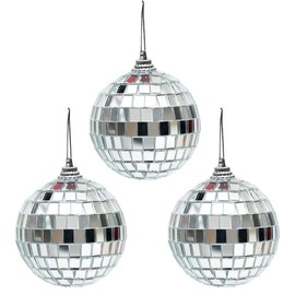 3 pcs 3.2 Inch Christmas Ball Mirror Party Disco Ball Xmas Tree Ornament Decoration with Cosmos Fastening Strap