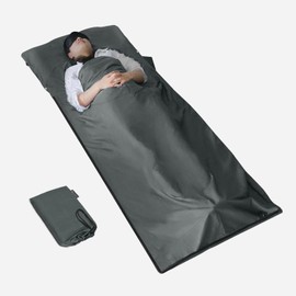 MYCARBON 2 in 1 Baumwolle Hüttenschlafsack, 95x220cm Schlafsack Ultraleicht mit Reißverschluss als Schonbezug Ideal für Backpacking Reise Camping Outdoor Hostels Berghütten Grau