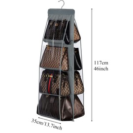 MEZOKUCEL Foldable 8-Pocket Hanging Handbag Organizer - Universal Fit for Purse Storage, Family Closet & Bedroom Organization (Dark Grey, 35x117cm)