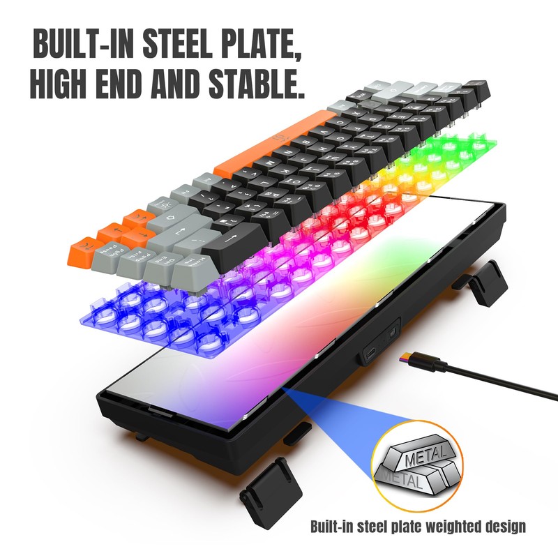 Snpurdiri 60% Wireless Gaming Keyboard and Mouse Combo (Gray-Black-Orange)