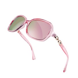 FEISEDY Vintage Womens Polarized Sunglasses UV400 Wrap Around Fashion Shades B2526 (Pink Mirrored, 56)