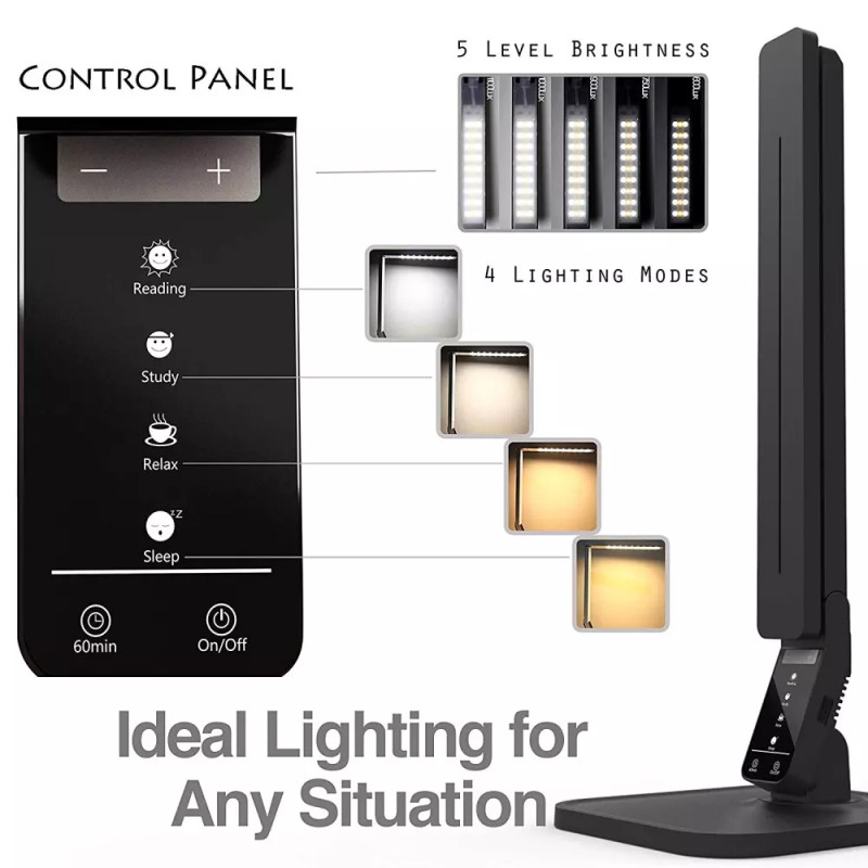 Lampat LED Desk Lamp, Dimmable Table Black, 4 Lighting Modes,