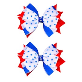 4th of July Hair Bow Clips - 2Pcs Independence Day Hair Bows Clips Stars Stripes Alligator Barrettes Hair Accessories for Women Girls for Memorial Day (White Star)