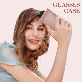 MEIRED Glasses Case 2 Pcs Soft Squeeze Top Sunglass Pouch, Portable Leather Eyeglass Cases for Women, Black/Pink