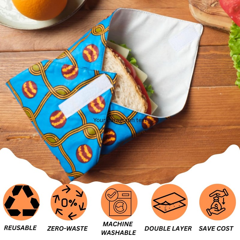 Reusable Sandwich Wrap - Washable, Leakproof, Double-Layered, Fabric, Foldable, Space