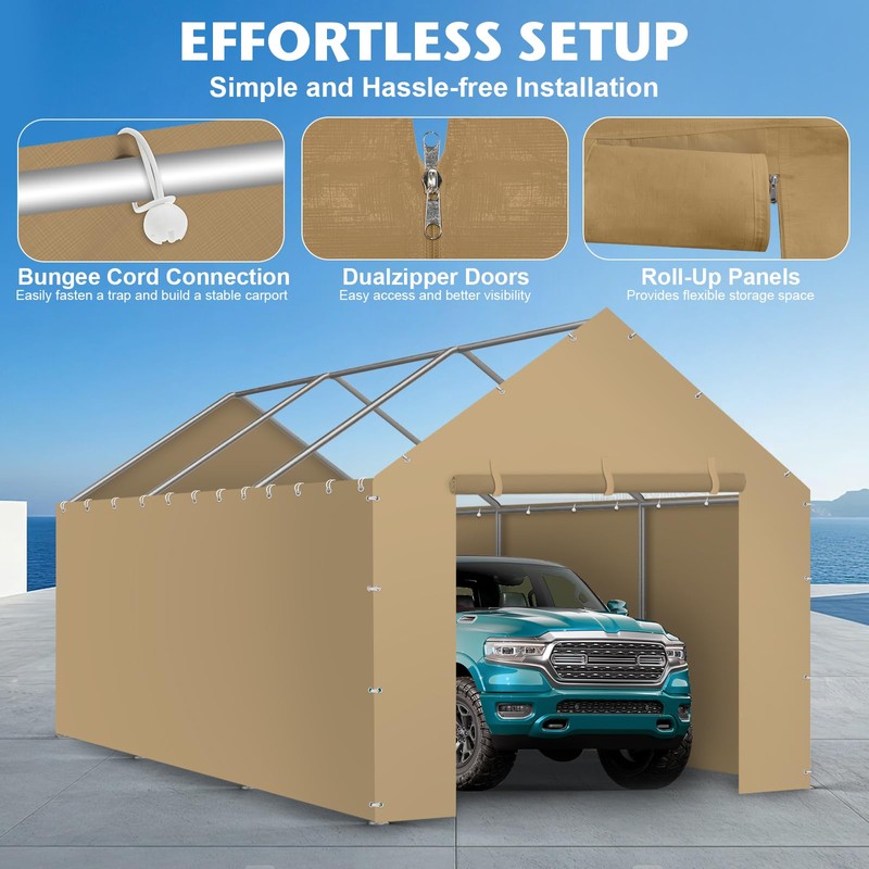Carport Canopy Tent Sidewalls for 10x20x8.6FT Car Garage with Ball