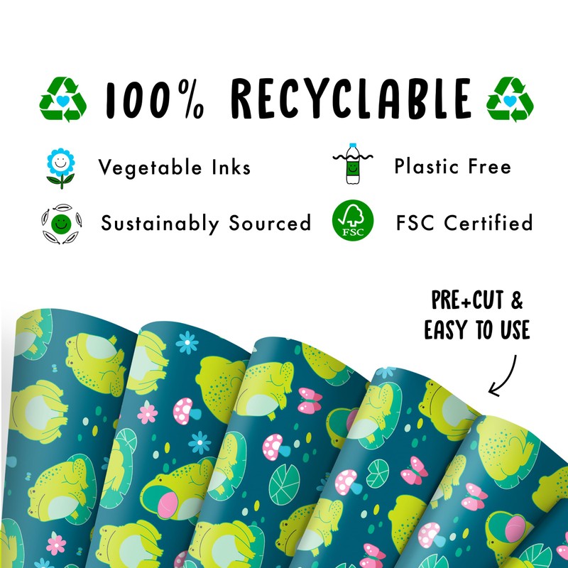Frog Wrapping Paper - Green Wrapping Paper - 6 Sheets