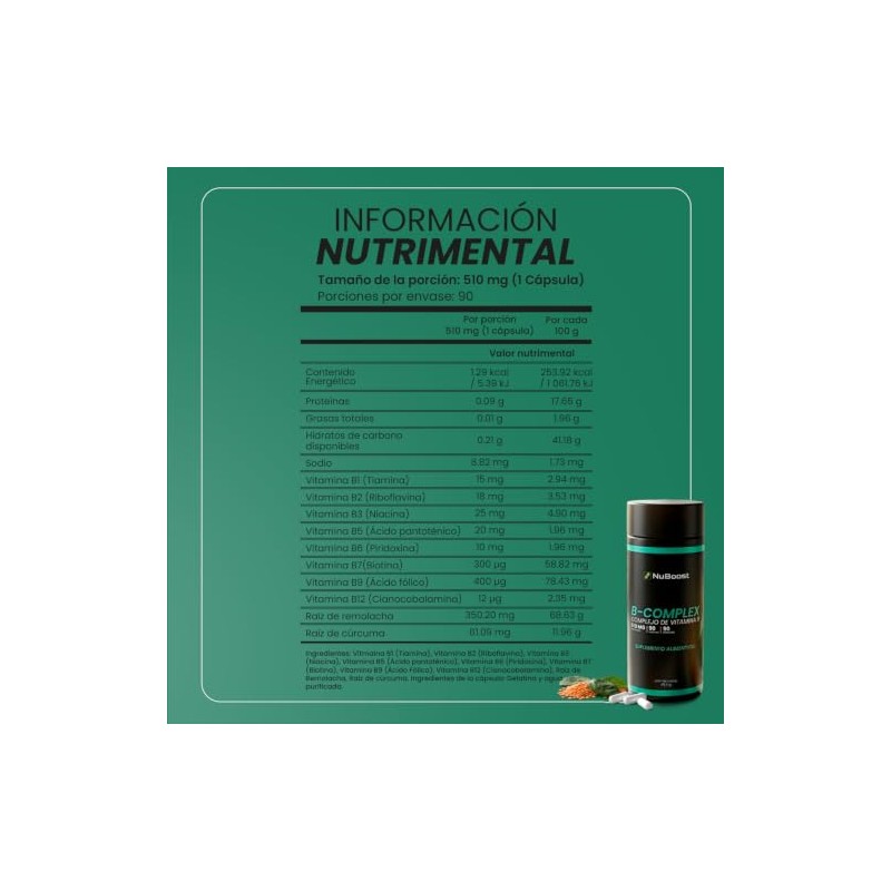 Nuboost Complejo B Completo - Vitamina B - 510 mg