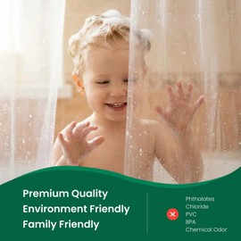 Bowery Home NOT Made in China Eco-Friendly Recycled PEVA Shower Curtain Liner – Waterproof, Sustainable, Non-Toxic Shower Curtain Liner, with Rust-Proof Grommets, 72x72IN, 8G – Clear