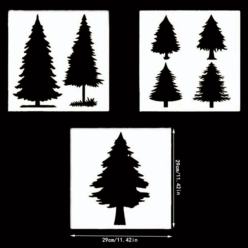 Pack of 9 Pine Stencils, Christmas Tree Painting Templates, Reusable
