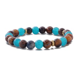 HZDK Healing Crystal Bracelet Genuine Stone Bracelet Protection Anxiety Bracelet 7 Chakra Bracelet 6.5 inch Malachite Aquamarine Citrine 8MM Beads Get Well Soon Bracelet (Wealth)