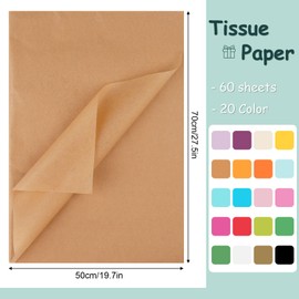 60 Sheets Tissue Paper, 70 x 50 cm, Large Tissue Paper, Colorful Wrapping, Tissue Paper for DIY and Creative Hobbies (20 Colors)