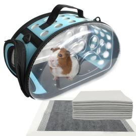 Carrier Bag for Guinea Pig,Portable Small Animal Carriers Pouch,Outgoing Rabbit Travel Carrying Case with 10PCS Disposable Underpads Breathable & Transparent for Hamster Bird Squirrel