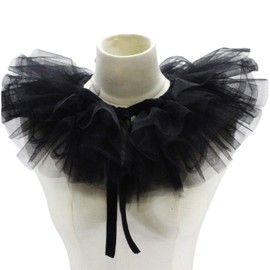 XUYUH Decorative Collar Victorian Ruffled Mesh Fake Collar Shawl Tulle Clown Cosplay Neck Ruff Choker, 40cm, Black