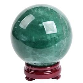 JIC Gem Large Healing Crystal Ball Green Fluorite Crystal Sphere with Stand Crystal Decorative Ball Home Decoration (110-120mm)