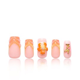 LOVFUL Press on Nails Tropical Fantasy| Handmade with Full Covered Crystals | Reusable Fake Nails | Square Regular 1.0 in | H310M