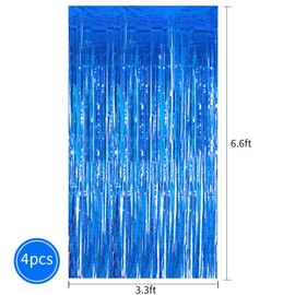 4 Pack Metallic Tinsel Foil Fringe Curtains for Birthday, Wedding Party or Photo Booth Decorations (blue)