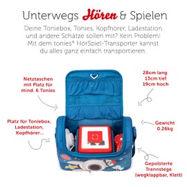 tonies Hörspiel Transporter Through the Galaxy, Transport Bag for Min. 6 Hearing Figures and Toniebox, with Speaker Opening, 28 x 13 x 19 cm