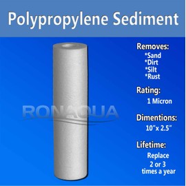 Sediment Water Filter Cartridge by Ronaqua 10"x 2.5", Four Layers of Filtration, Removes Sand, Dirt, Silt, Rust, made from Polypropylene (4-Pack, 1 Micron)