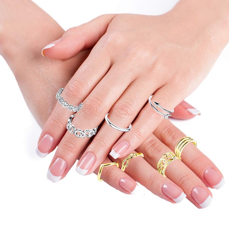 EQLEF Toe Ring Set Gold and Silver Adjustable Open Ring