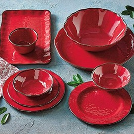 tag - Veranda Melamine Dinner Plate, Durable, BPA-Free and Great for Outdoor or Casual Meals, Red (Set Of 4)