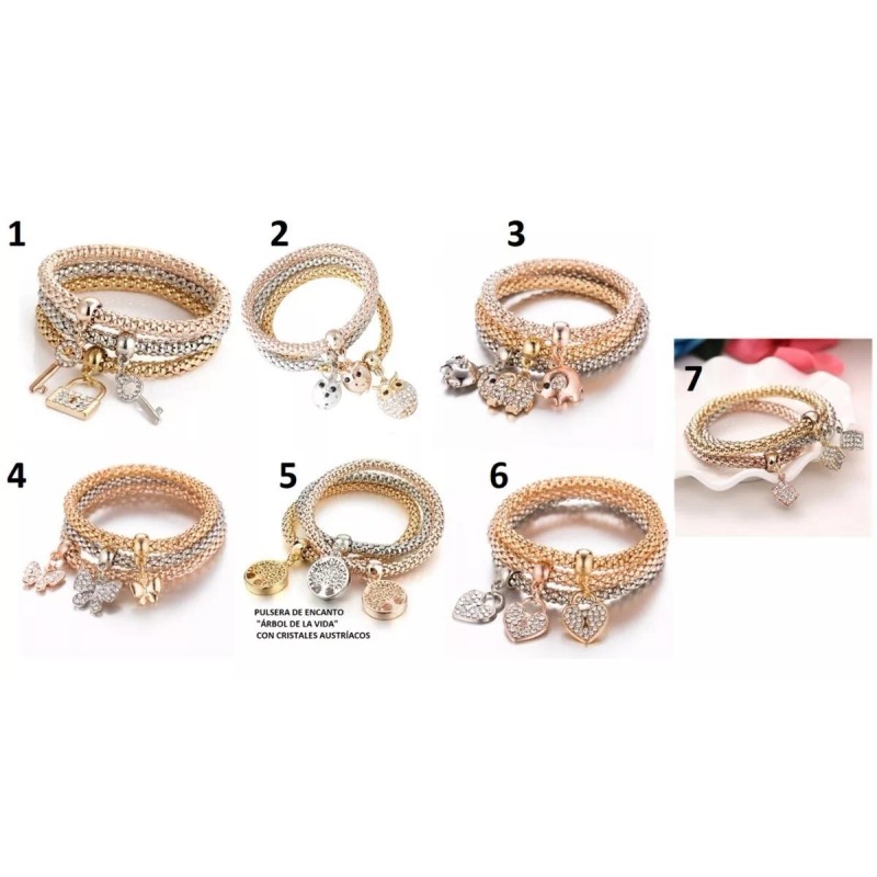 Veraly Set De 3 Pulsras Brazalet Color Plata Oro Rosado