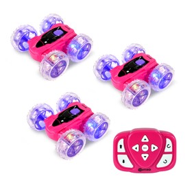 Contixo Remote Control Car, 3pcs Pink 4WD 2.4GHZ 360° Spins, Multicolor Led Lights 20 Min Drive Time High-Speed Responsive Control Stunt Rc Drift Cars Toy for Kids Boys Girls