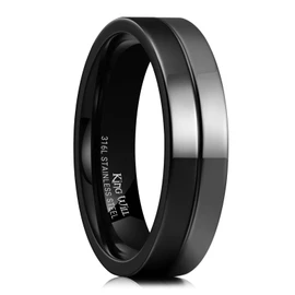 King Will - Alianza de boda de acero inoxidable para hombre, anillo de boda para hombre, acabado pulido de doble tono con chapado en negro, ajuste cómodo, talla 7-12, Metal, Sin piedras preciosas