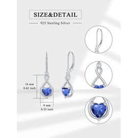Seiyang Sapphire Birthstone Dangle Drop Earrings for Women 925 Sterling Silver Infinity Blue Gemstone September Heart Birthstone Leverback Earrings Birthday Jewelry Gifts for Her