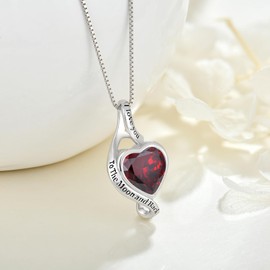FJ I Love You to The Moon and Back Necklace 925 Sterling Silver Infinity Necklace Heart Garnet Pendant January Birthstone Jewelry Gifts for Women