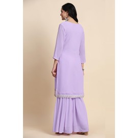 TRENDMALLS Women's Georgette Embroidery Sequins Work Kurta Sharara Set with Dupatta (G251-LightPurple-M)