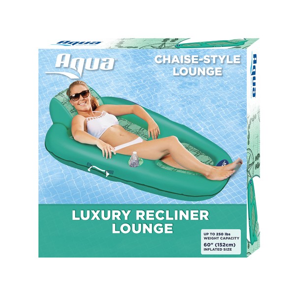 Aqua Luxury Water Pool Lounge – Extra Large – Inflatable Pool Floats for Adults with Headrest, Backrest, Footrest & Cupholder – Teal Compass