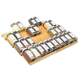 KitHero Spice Drawer Organzier,4 Tiers- 8Pcs Bamboo Spice Rack Tray Insert for Cabinet Drawer Countertop, Kitchen Seasoning Storage Drawer Organization,18" Wide x 15.8" Deep （Hold UP To 40 Jars