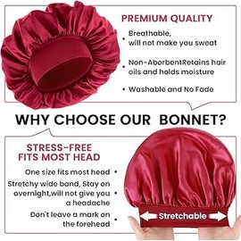 Silk Bonnet for Men, Satin Bonnet Elastic Band Silk Sleep Cap Soft Adjustable Hair Cap Hair Wrap for Women Sleeping (AU, Alpha, One Size, Red)